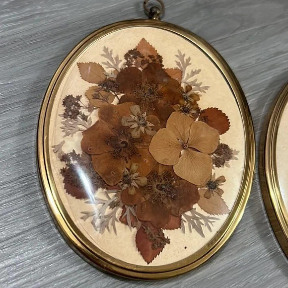 🖤Vtg 1960s Dried flowers frame wall decor set - Picture 3 of 14